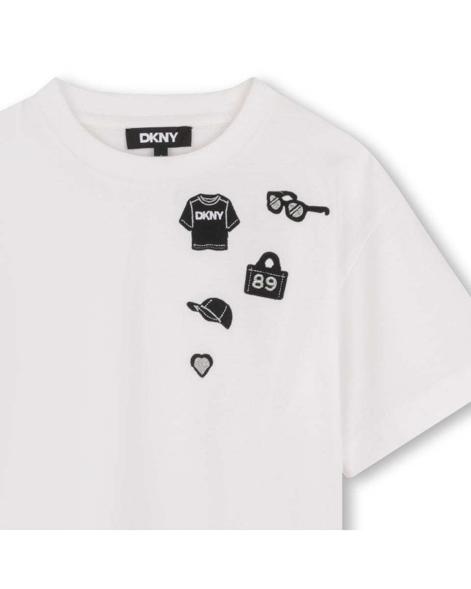 DKNY White Jersey S/S Embroidered Badges T- Shirt