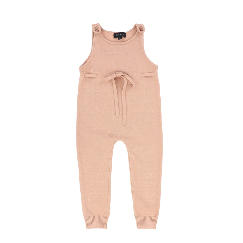 Bamboo Pink Bow Knit Overalls