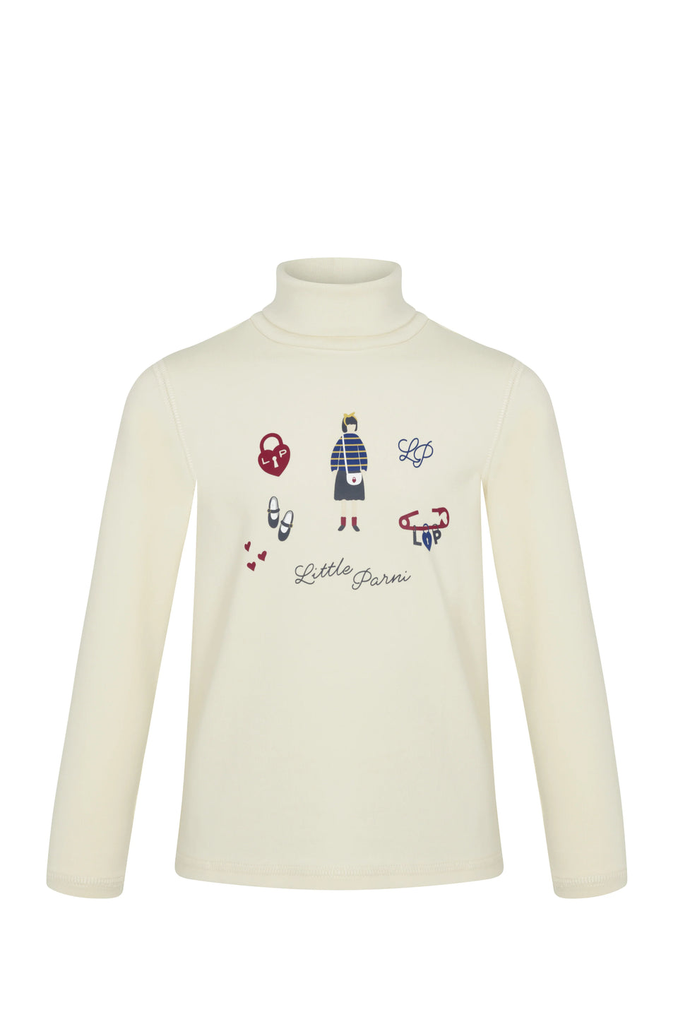 Little Parni Ivory Printed Turtleneck