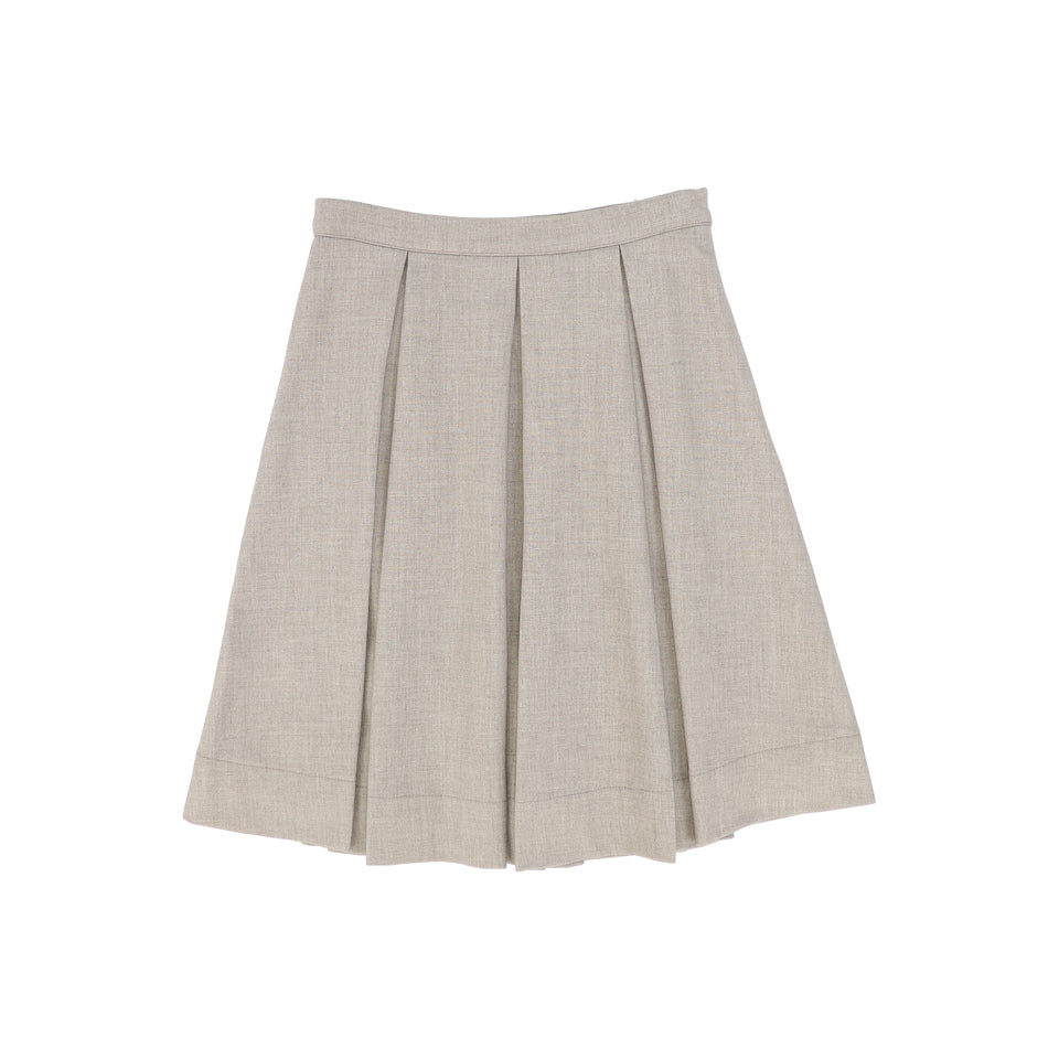 Bamboo Beige Pleat Wool Skirt