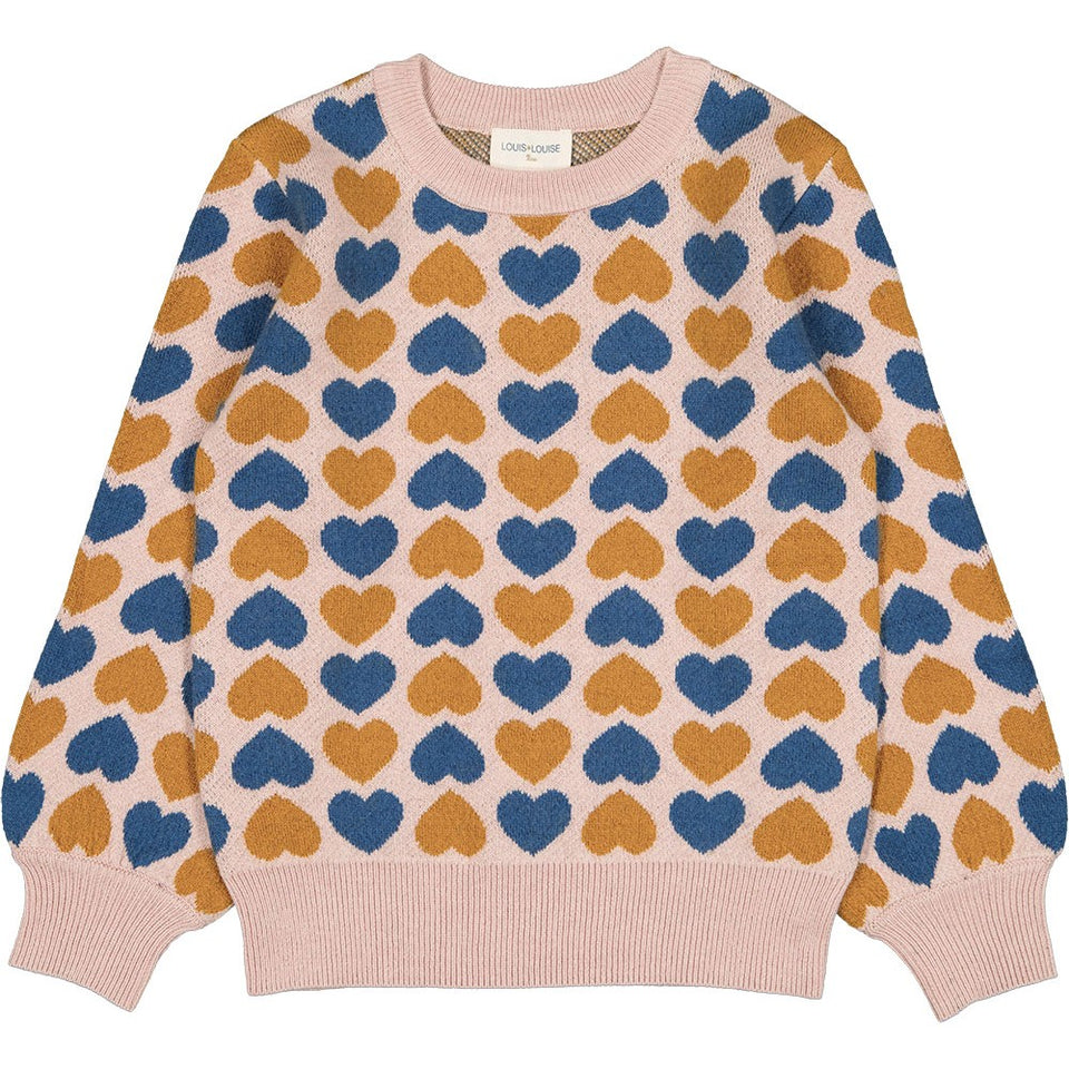 Louis Louise Pink Knit Sweater with Multi Colored Hearts
