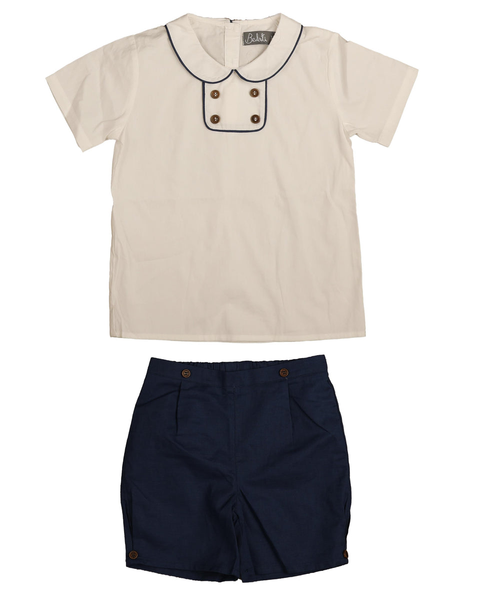 Belati Navy Contrast Binding Peter Pan Short Set