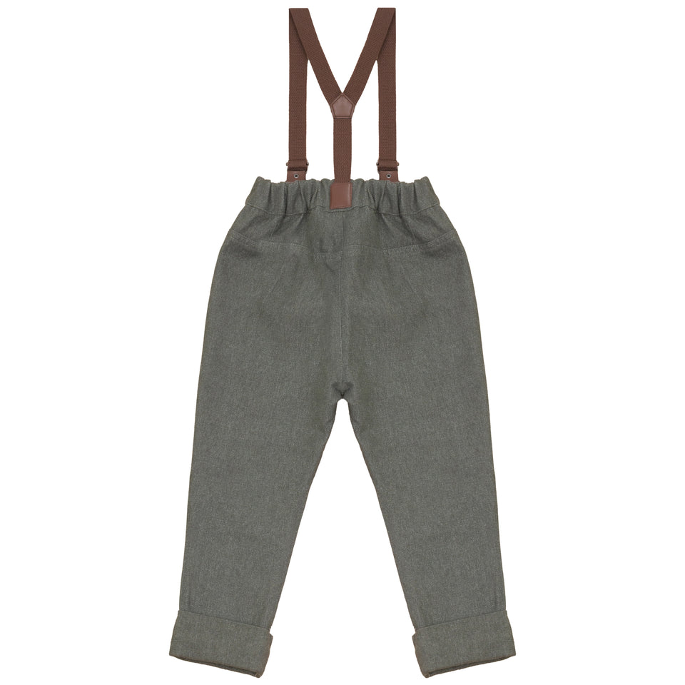 Calla Lili Green Denim Suspenders Pants