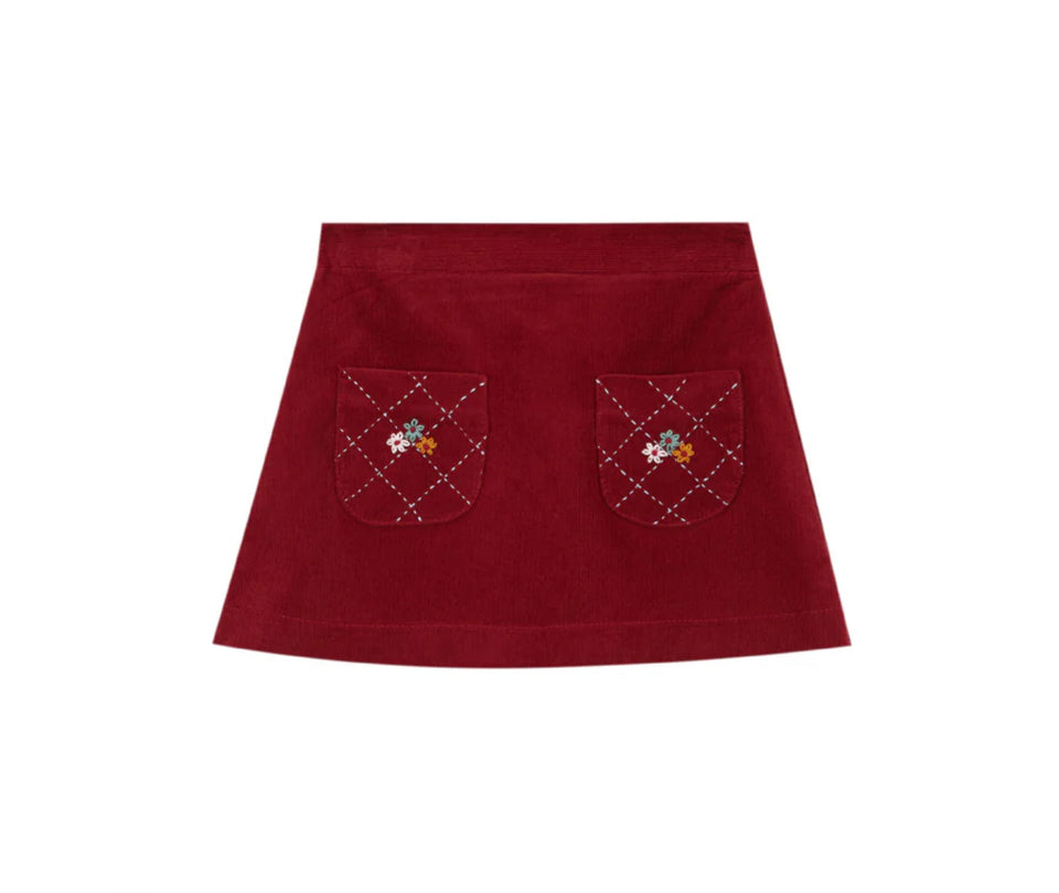 Birinit Petit Burgundy Corduroy Embroidered Skirt