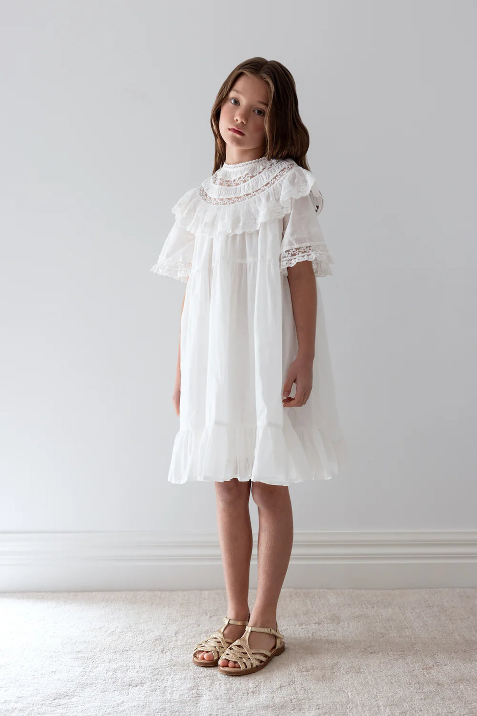 Petite Amalie White Lace Trim Collar Smock Dress