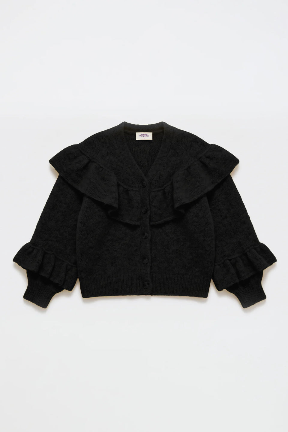 Maison Mangostan Black Ruffle Knit Cardigan