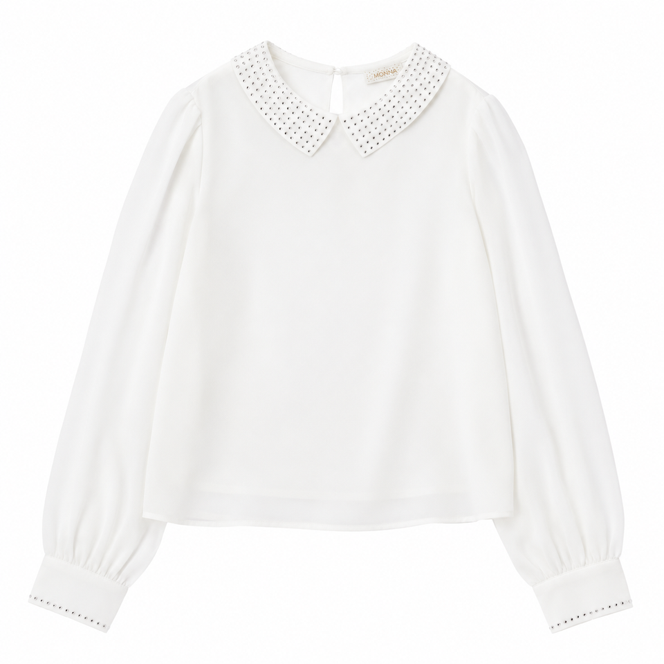 Monnalisa Cream Panna George Rhinstone Chic Shirt