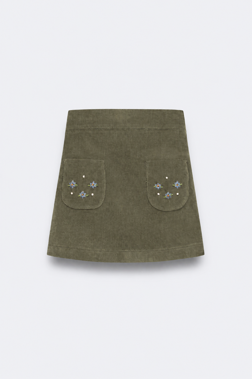 Birinit Khaki Corduroy Embroidered Skirt
