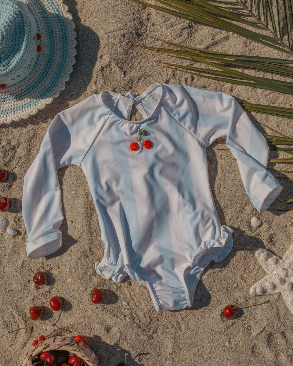 Wild Wawa Blue Stripe L/S Cherry Swimsuit