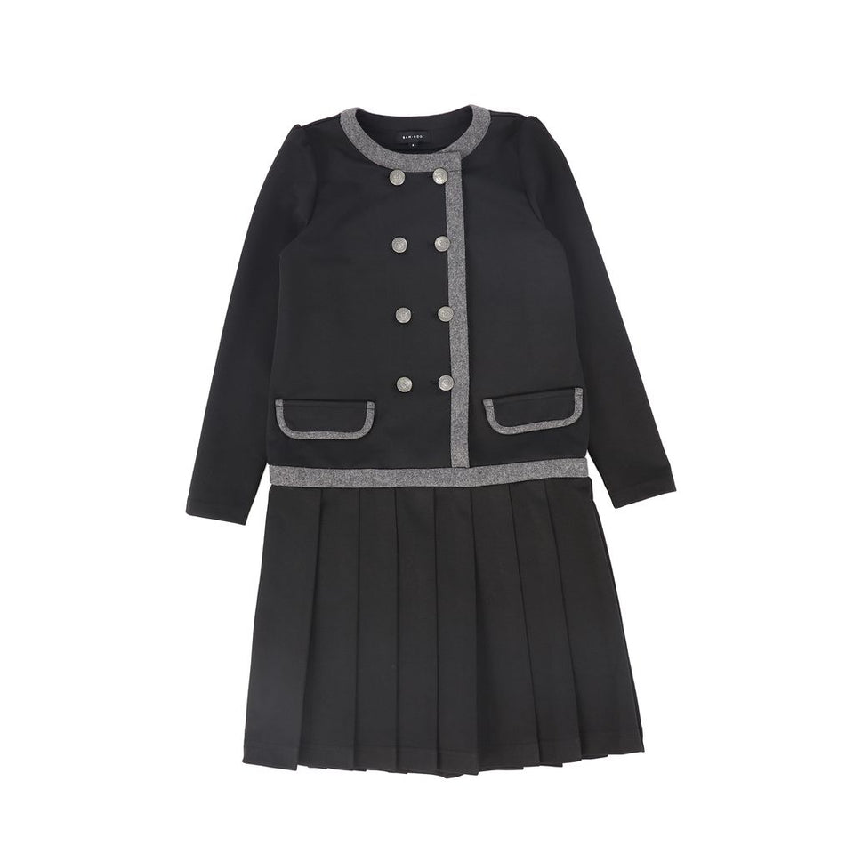 Bamboo Black Double Breasted Pleated Dress