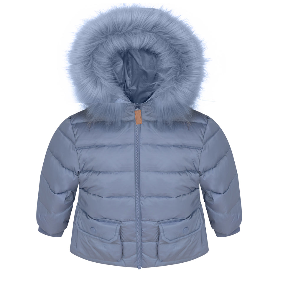 Mantel Mid Blue Duo Pocket Gathered Winter Jacket