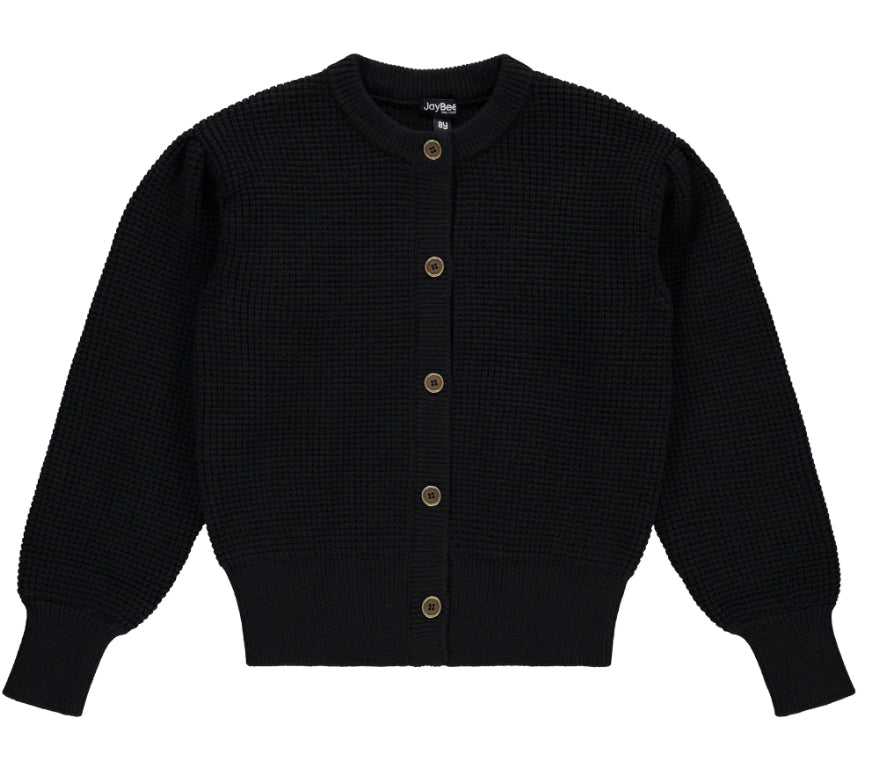 Jaybee Black Knit Cardigan with Puff Shoulder