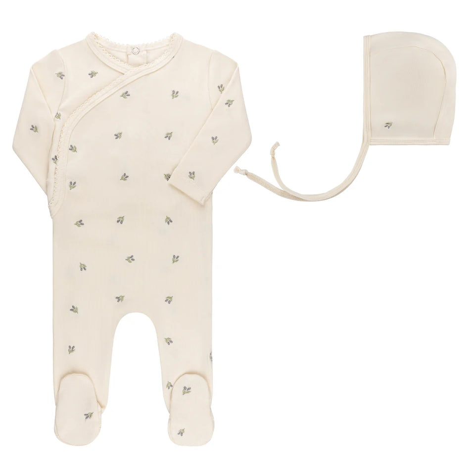 Ely’s & Co. Ivory Berry Embroidered Footie + Beanie