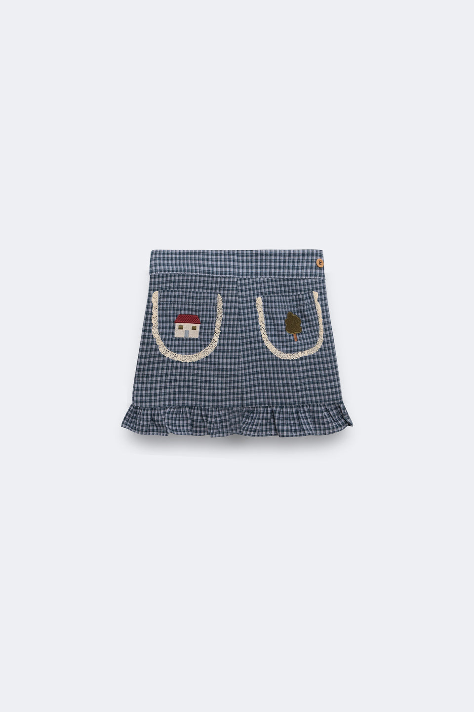 Birinit Indigo Gingham Embroidered Skirt