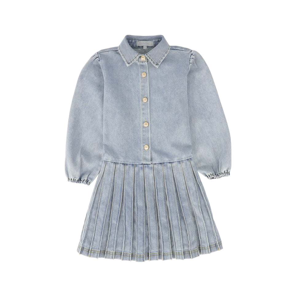 Bace Blue Denim Button Down Pleated Dress