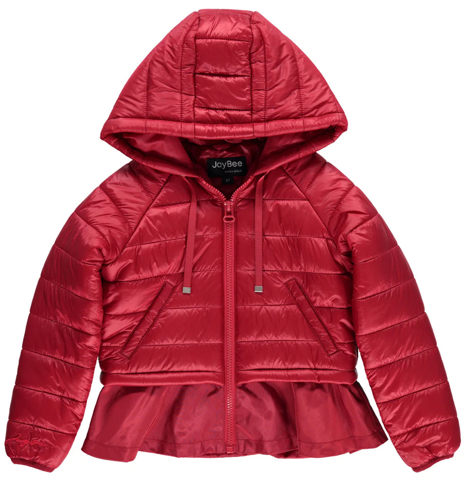 Jaybee Peplum Puffer Red Jacket