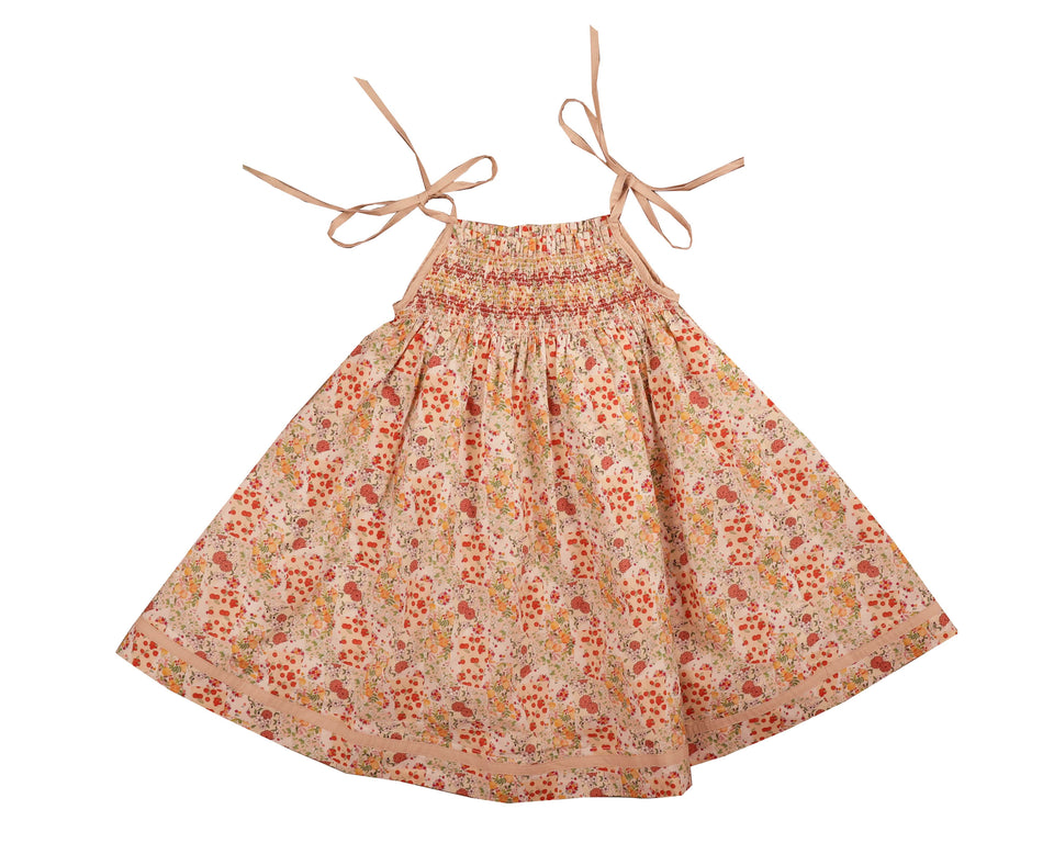 Belati Coral Spaghetti Straps Dress with Triple Colors Embroidered Smock