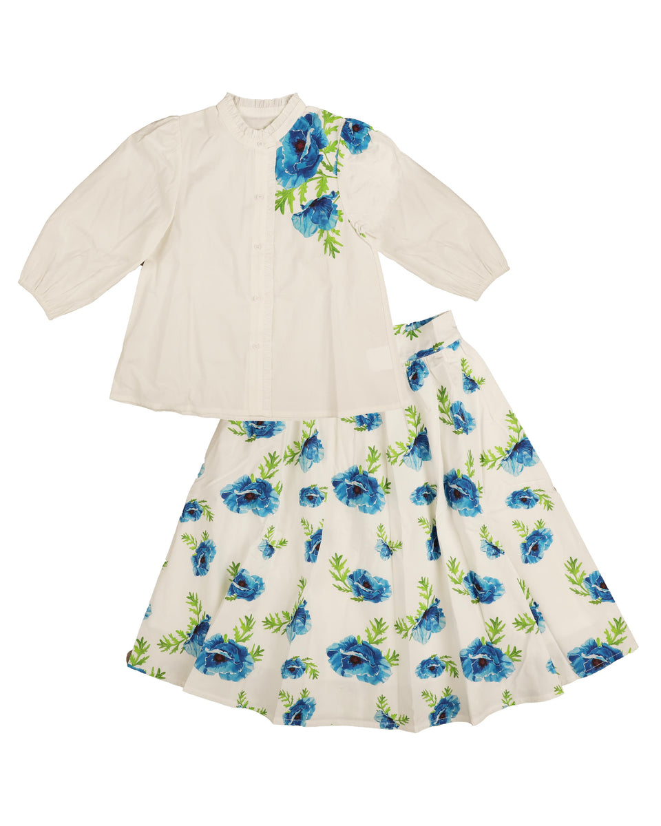 Belati Blue Flower Print Skirt Set