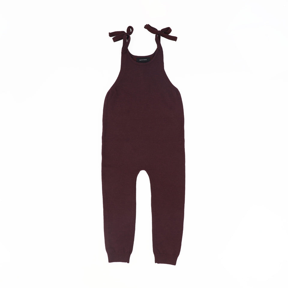 Bamboo Burgundy Shoulder Bow Romper w/ Lilac Ruffle Collar Set