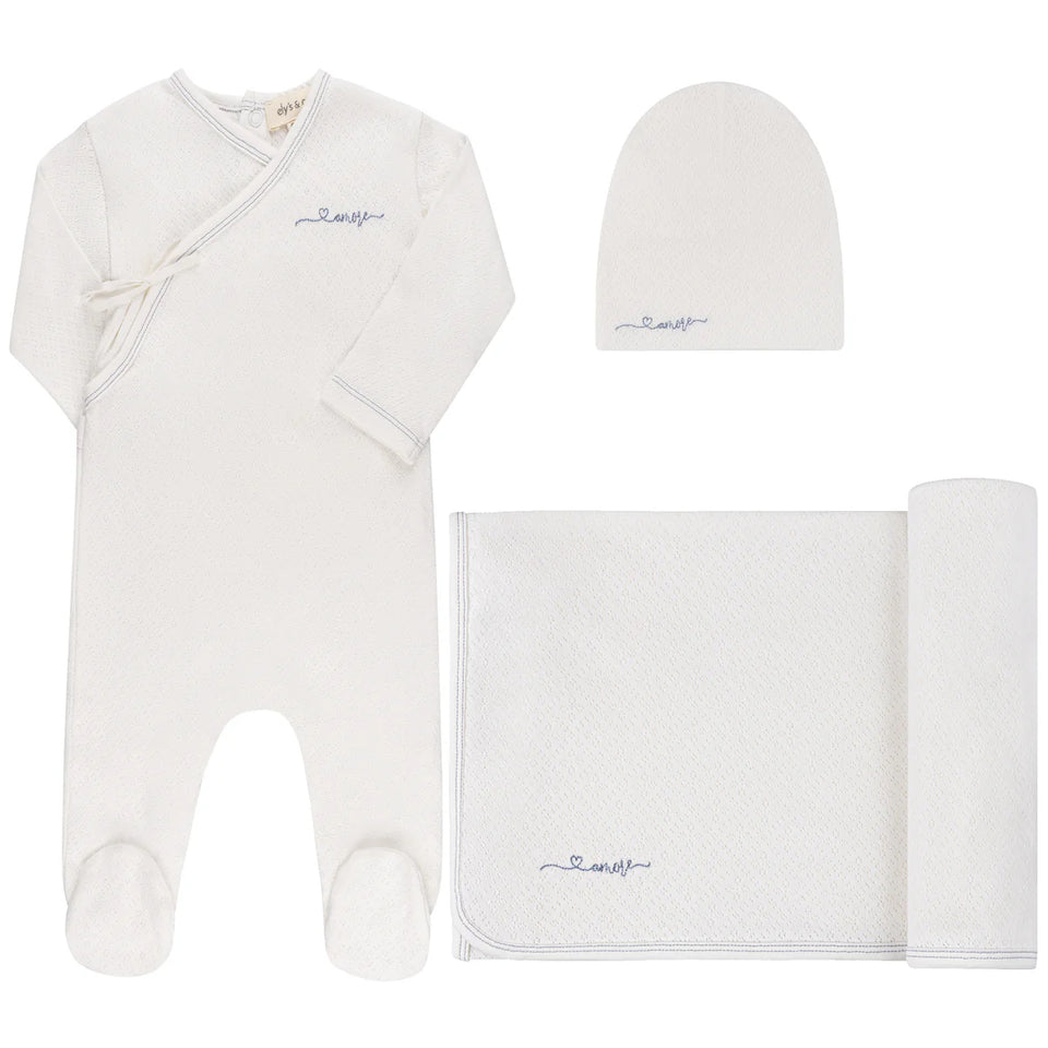 Ely’s & Co. Ivory/Metallic Blue Amore Pointelle 3pc Set