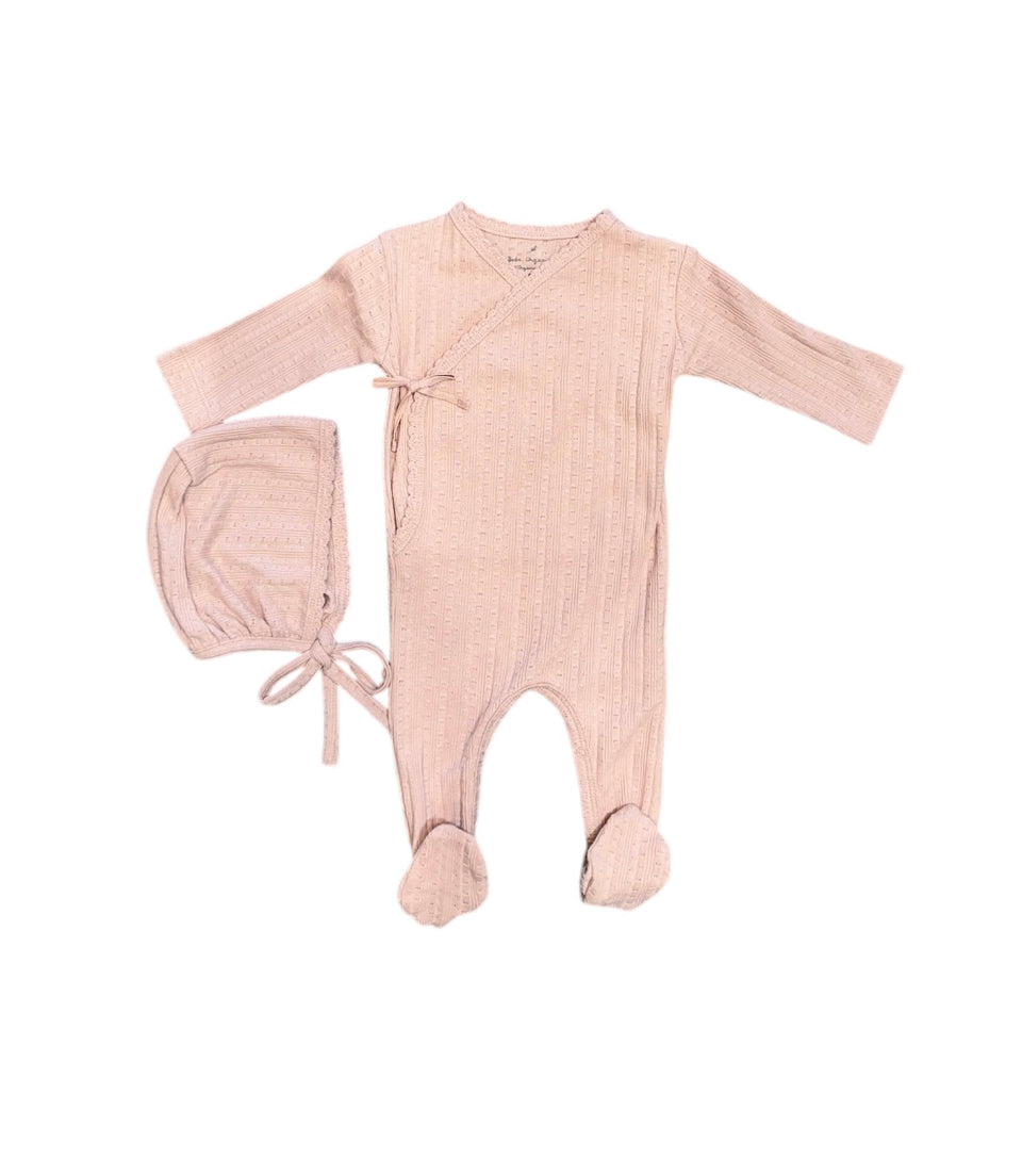 Bebe Organic Pointelle Layette Set in Blush with Bonnet