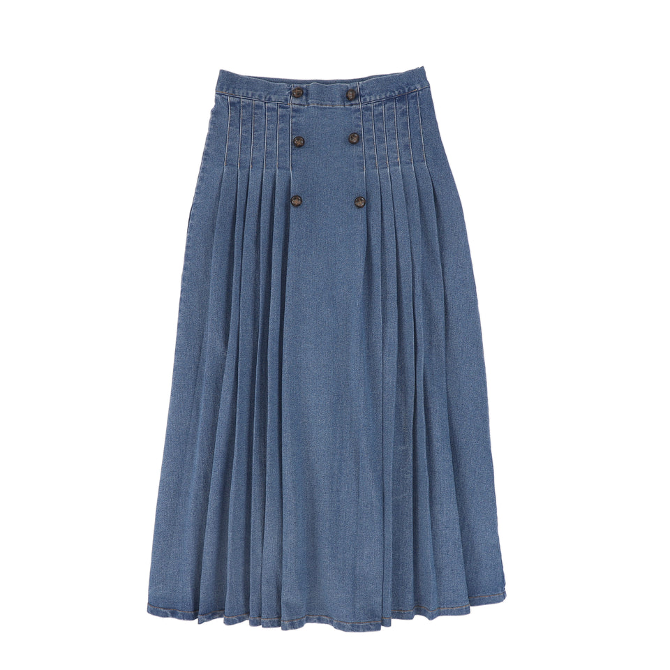 Bace Light Blue Denim Pleat Button Maxi Skirt
