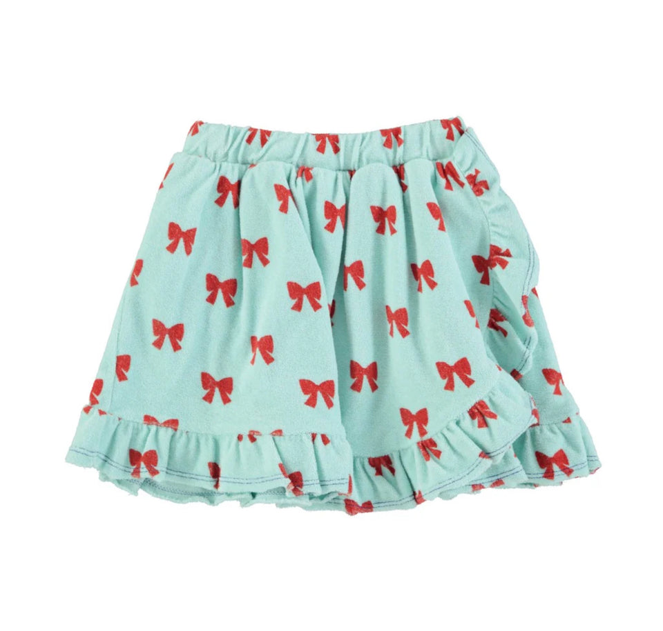 Piupiuchick Blue Ruffled Skirt w/ Red Bows