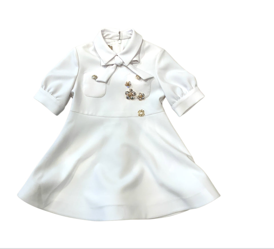 Elie Saab Cream Crepe Dress with Bow and Flowers