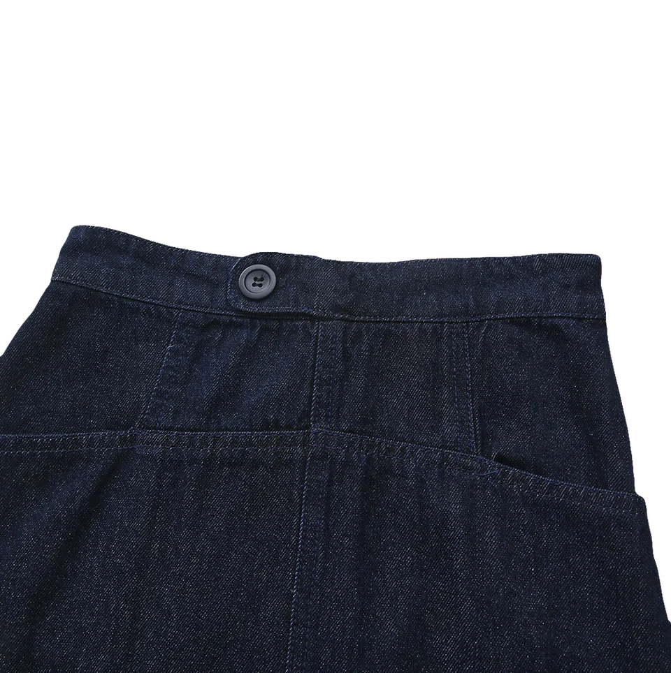Blue Denim Side Button Tab Midi Skirt