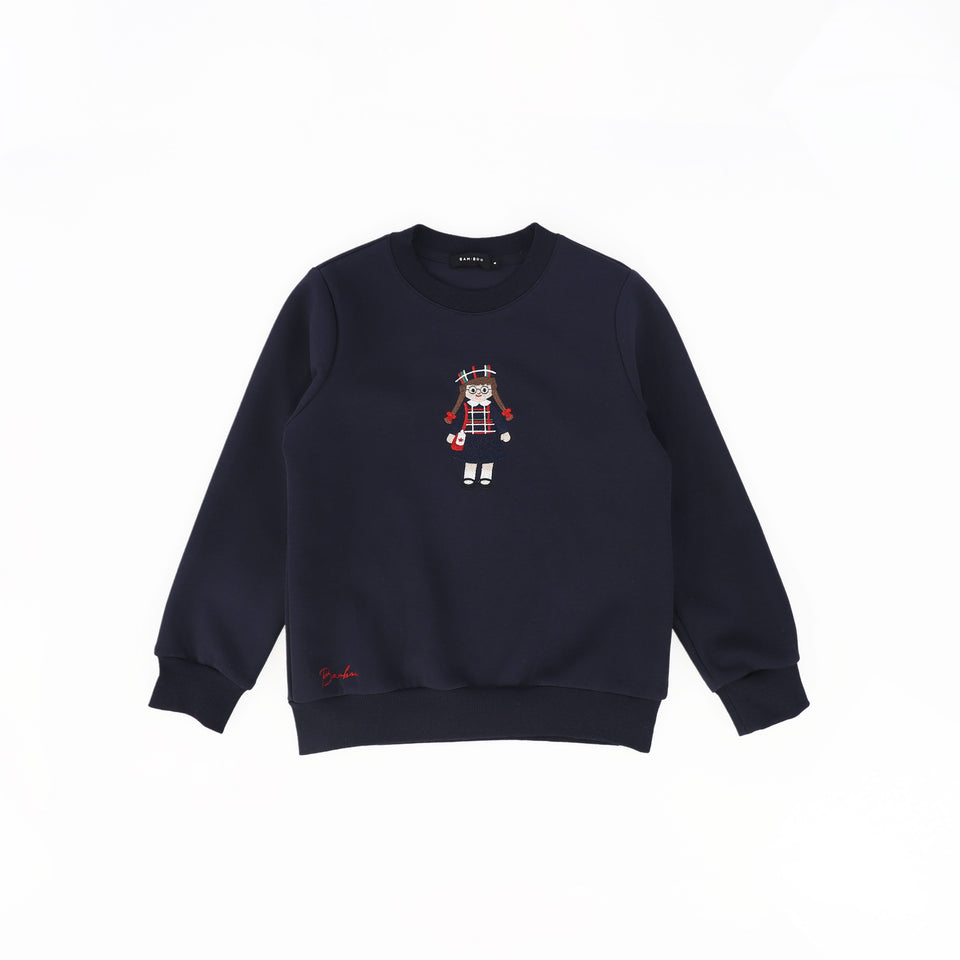Bamboo Navy Doll Embroidered Sweatshirt