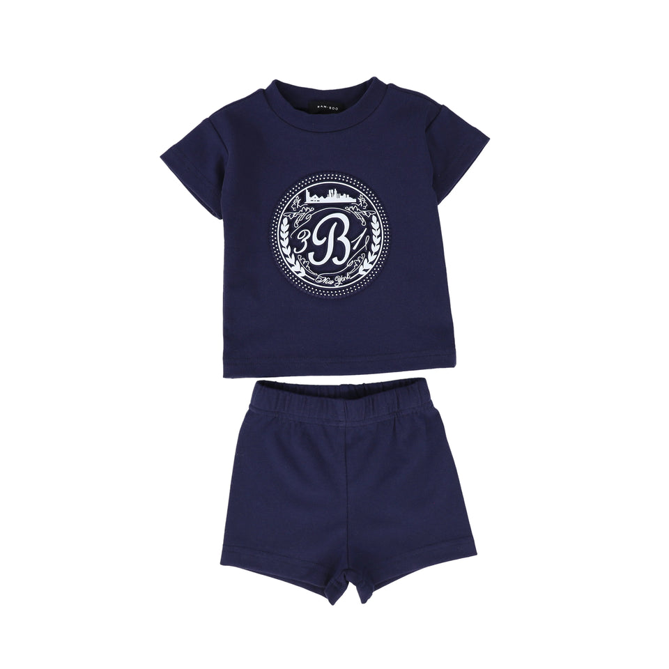 Bamboo Navy Embossed Circle Print Set