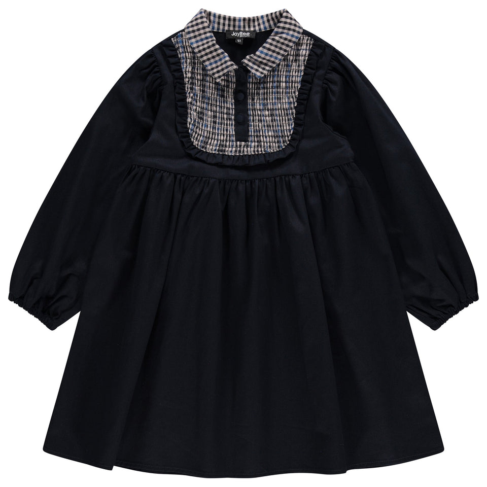 Jaybee Smocked Navy Puffed Sleeve Dress