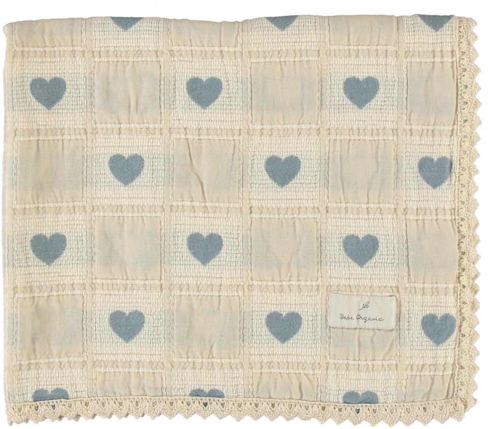 Bebe Organic Blue Heart Patchwork Blanket
