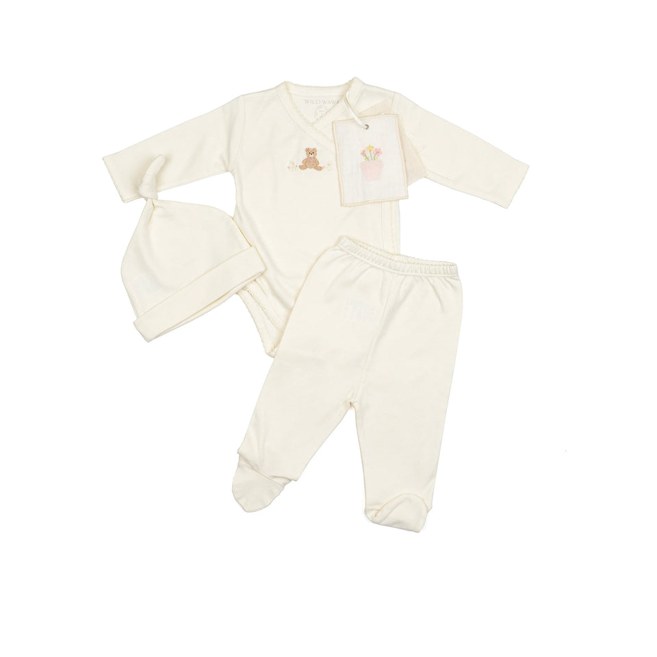 Wild Wawa Pearl Bear With Flowers Embroidered 3pc Set