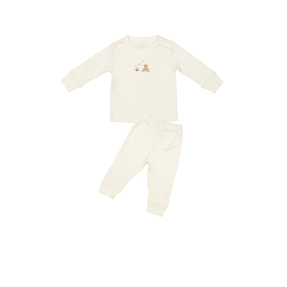 Wild Wawa Pearl Bear With Flowers Embroidered 2pc Set