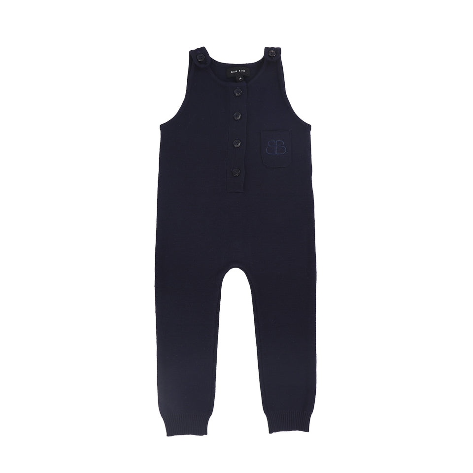 Bamboo Navy Button Knit Overall