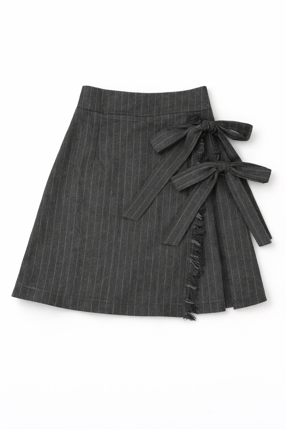 We The Kids Grey Pinstripe Double Bow Plaid Wrap Skirt