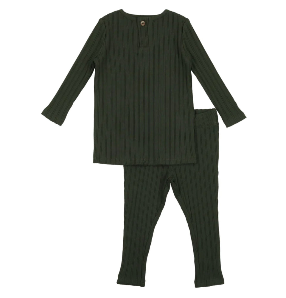 Kin Kin Green Ribbed Set with Button