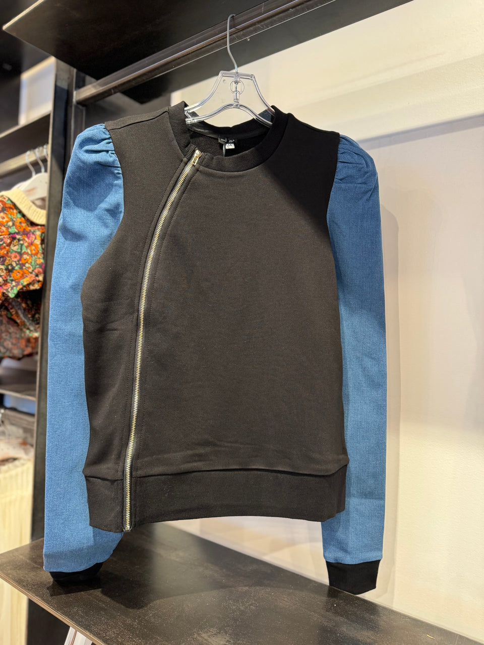 Once Upon a Teen Black Sweater w/ Denim Sleeve