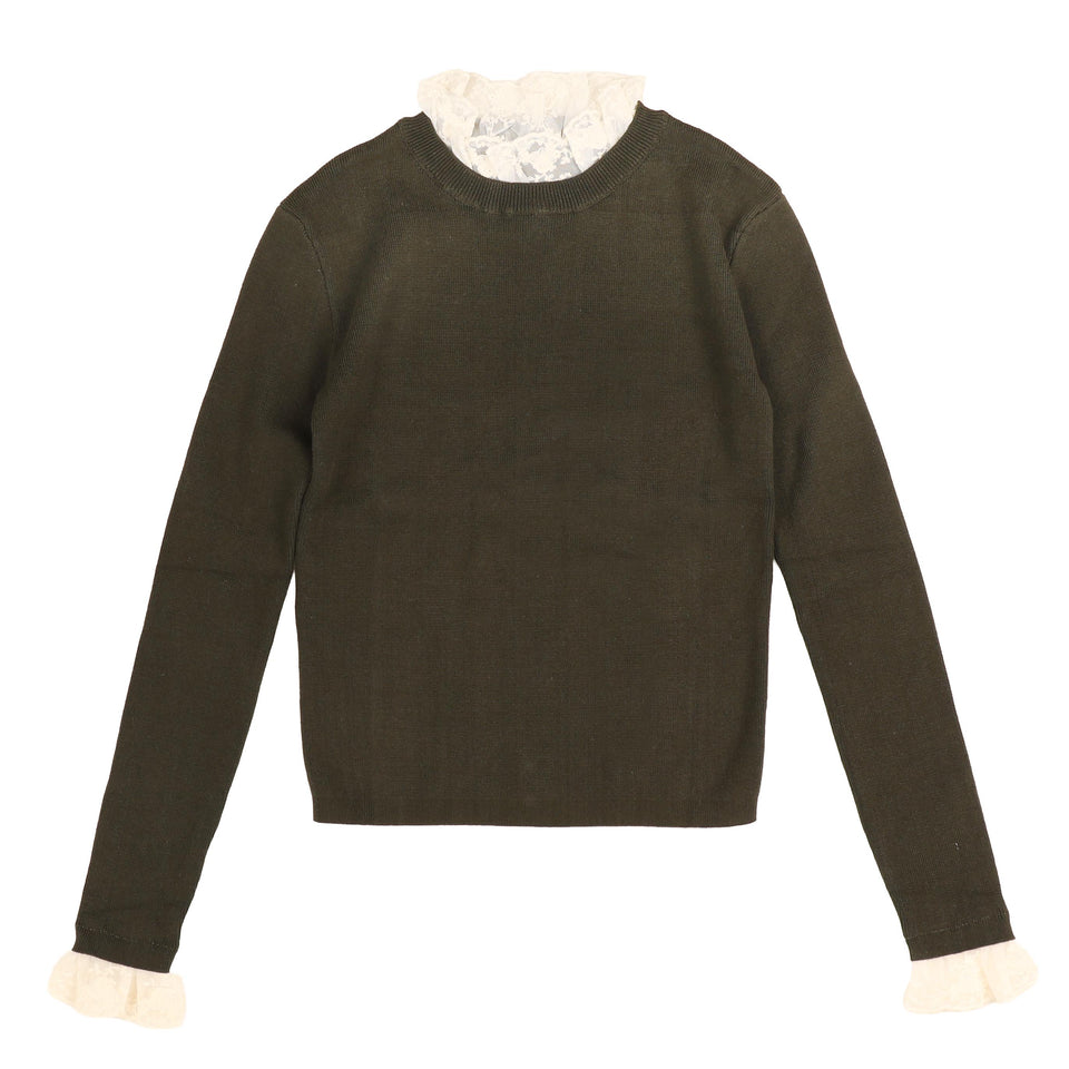 Hev Olive Lace Neck Knit Sweater