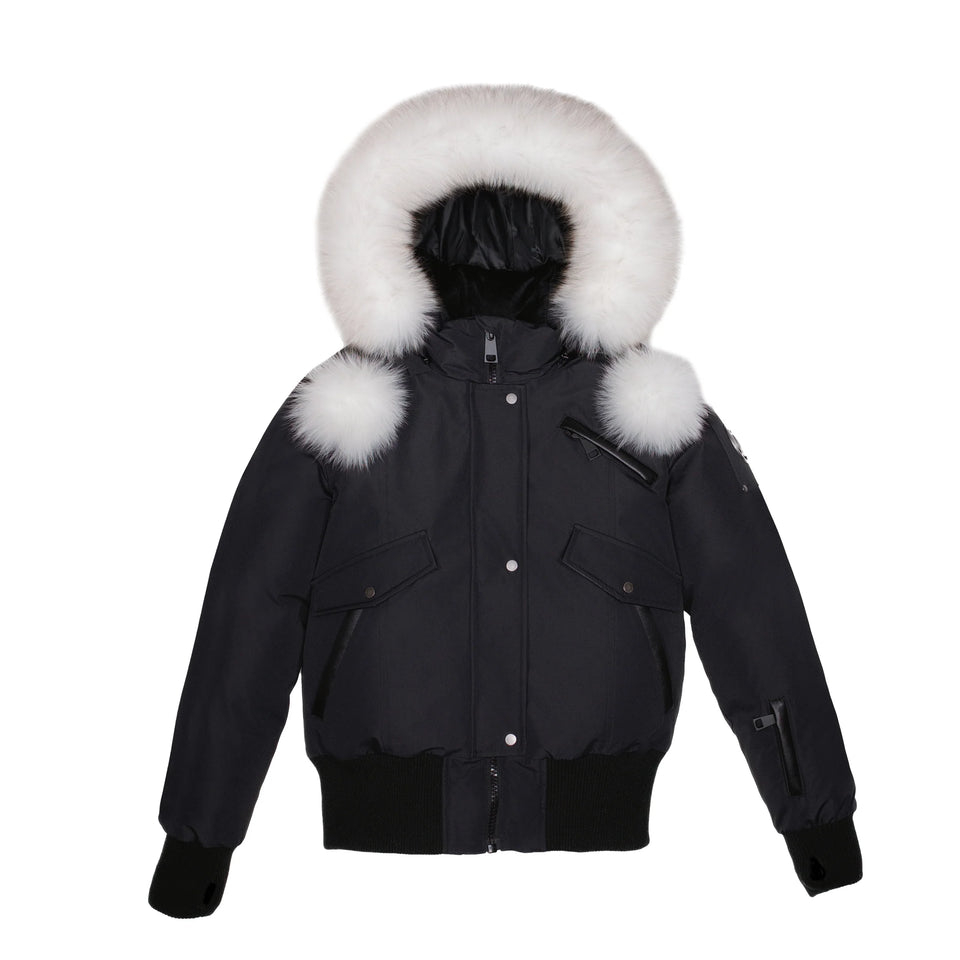 Ellabee Layla Black/White Canvas Pom Pom Bomber