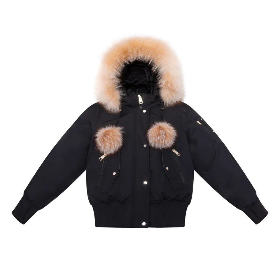 Ellabee Layla Black/Gold Canvas Pom Pom Bomber