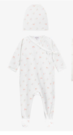 Oubon Red Floral Print Footie + Hat