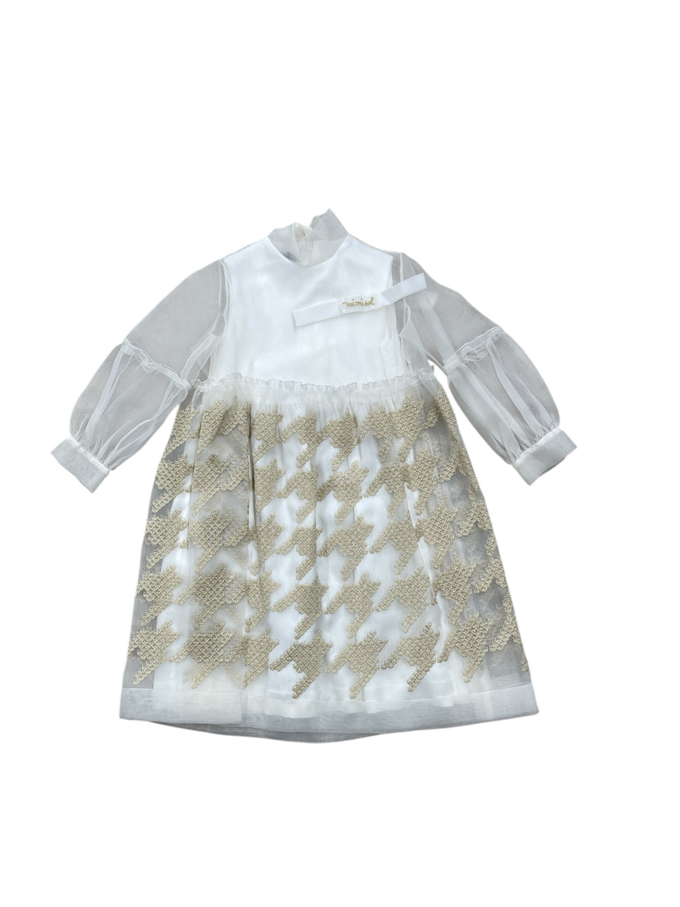 Mimisol Cream Pie De Poule Embellished Dress