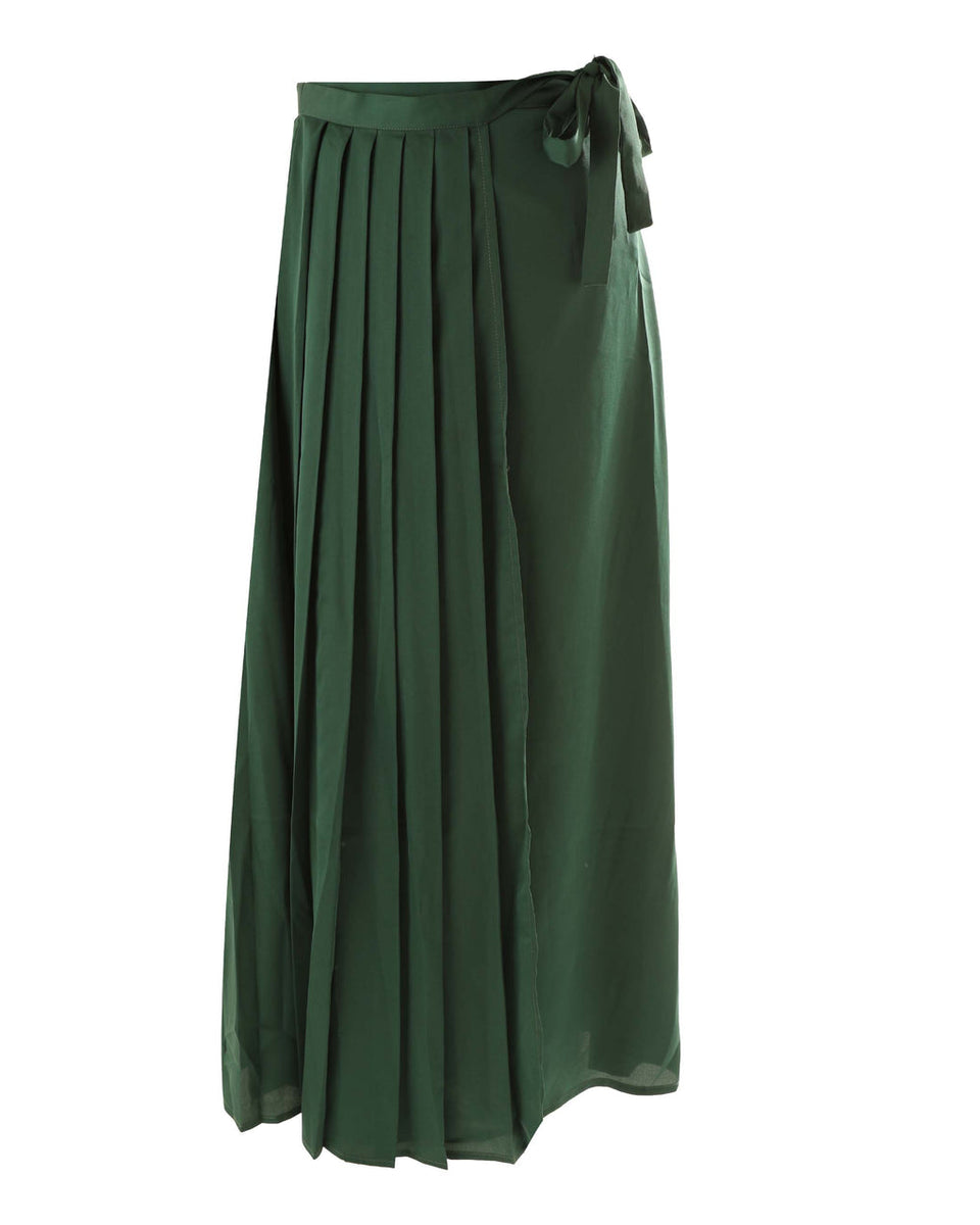 Hev Green Silk Pleated Wrap Skirt