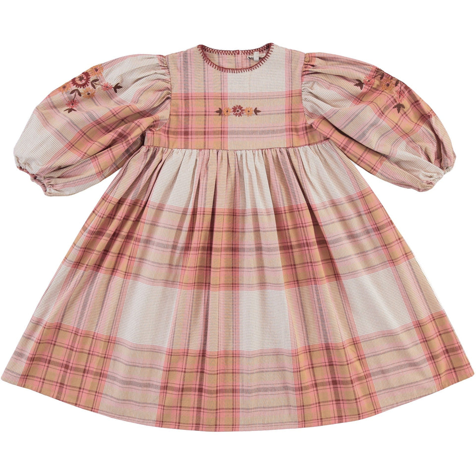 Bebe Organic Pink Plaid Dress with Embroidered Flowers