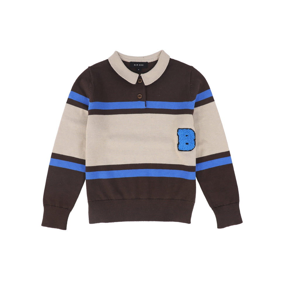 Bamboo Brown Varsity Knit Polo