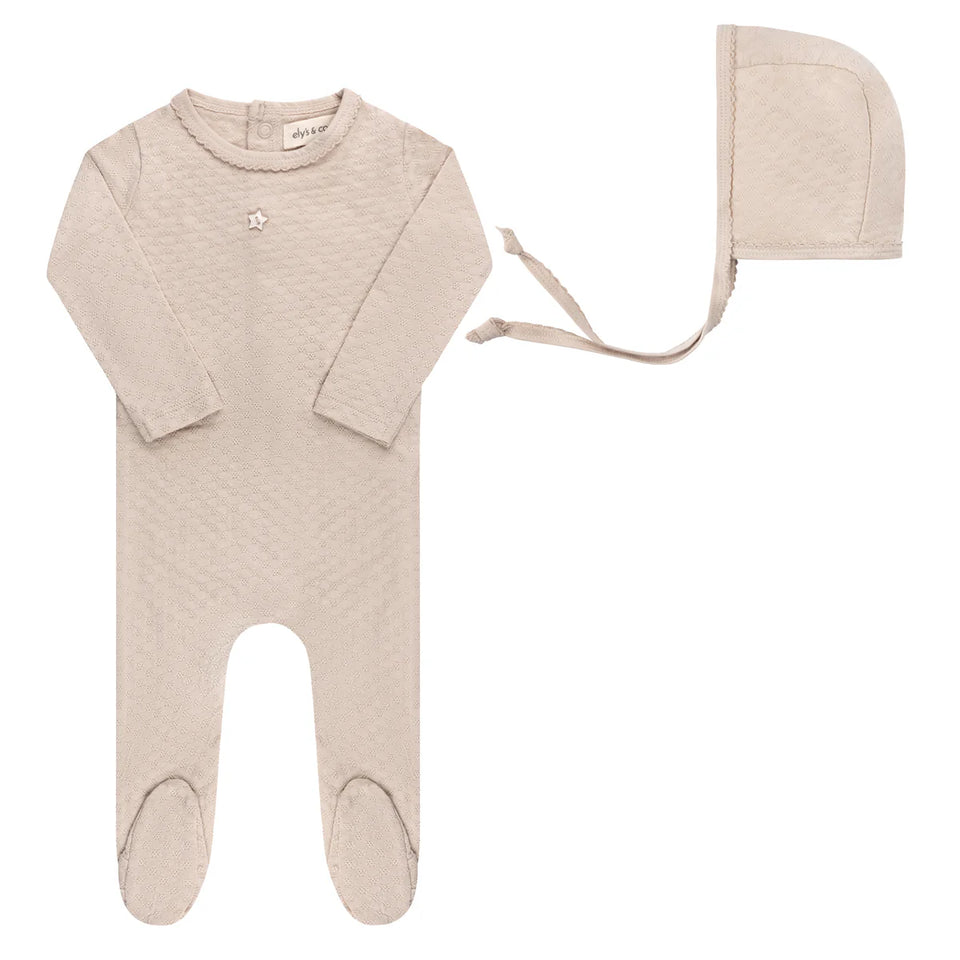 Ely’s & Co. Tan Pointelle Star Footie + Beanie