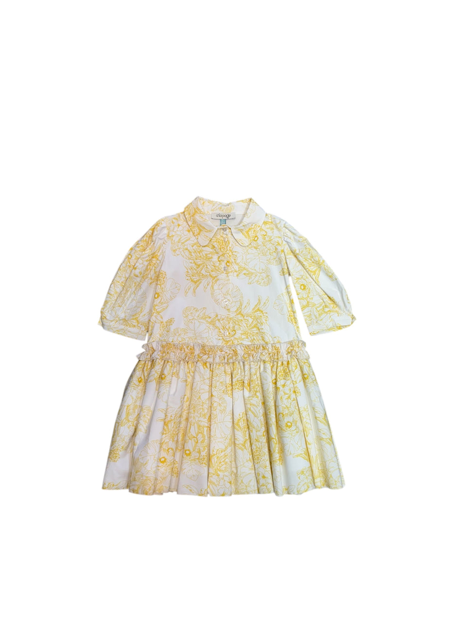 Alapage Yellow Floral KneckTie Low Waisted 3/4 Dress
