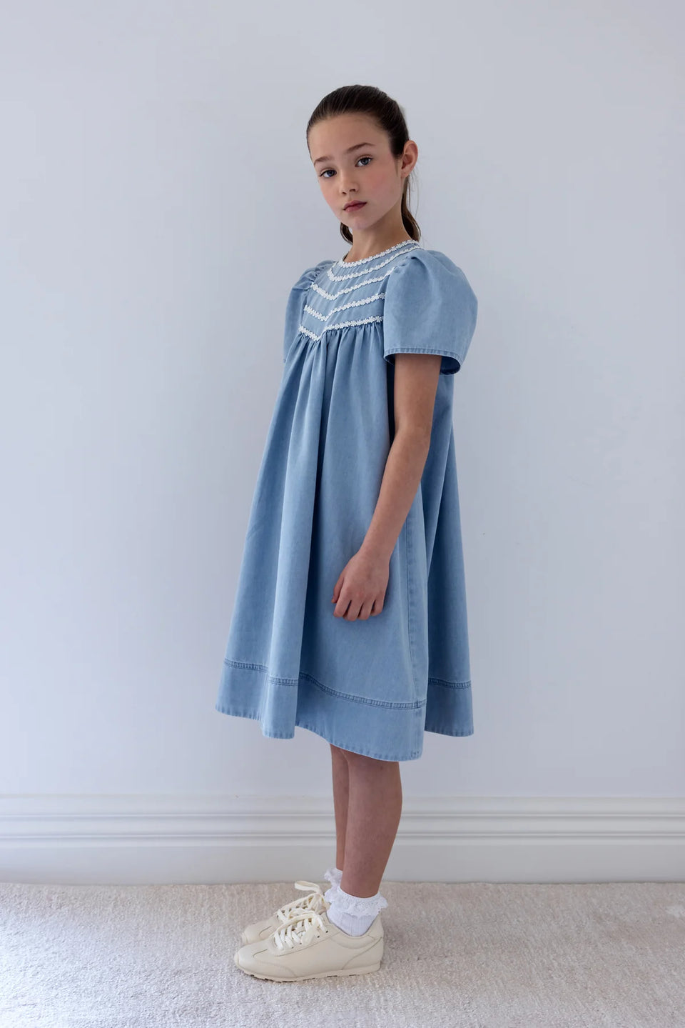 Steph Pale Wash Chambray Daisy Chain Dress
